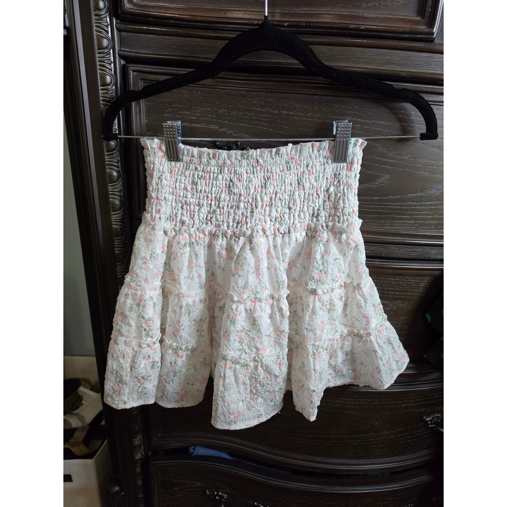 Altar'd State Floral Smocked Tiered Mini Skirt White Pink Green S32927-01 Small‎